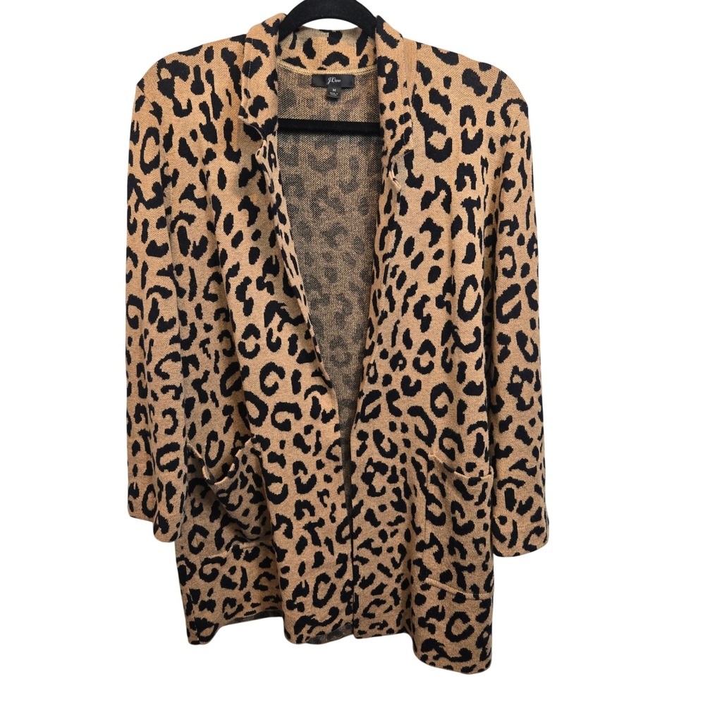 J.Crew Sophie Leopard Animal Print Cardigan Blazer Jacket Womens M Open Front